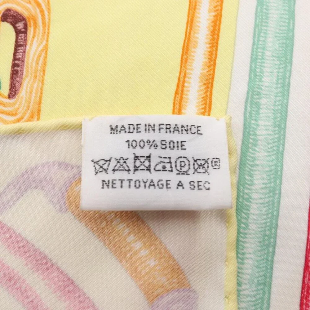 Hermes Scarf Petit Carre 45 Gavroche Chevaloscope Neon Yellow Silk White - Picture 3 of 5